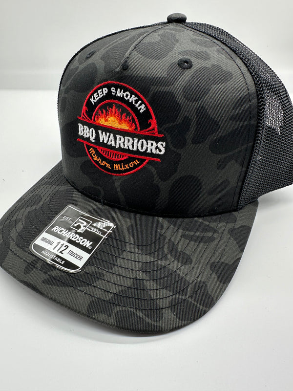 BBQ Warriors Richardson 112PFP Black Camo Trucker Hat
