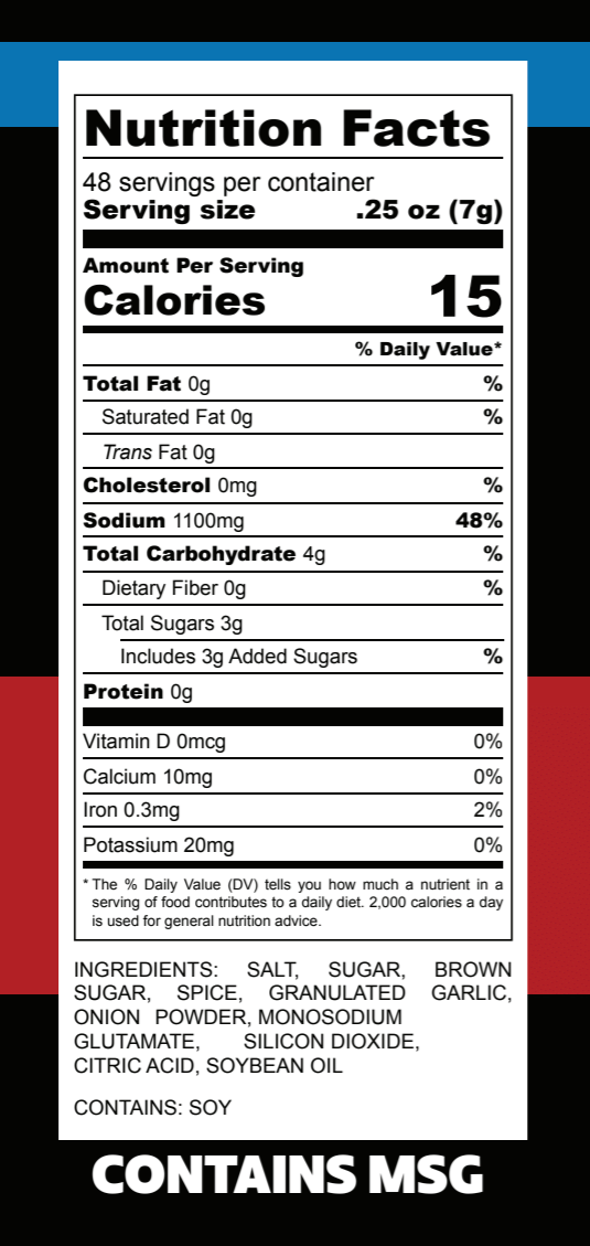Myron Mixon Original Rub, Contains MSG, nutrition facts label